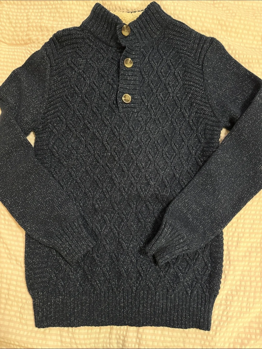 Boys sz Large 12/14 Cat & Jack Navy 3 Button Cable Knit Sweater